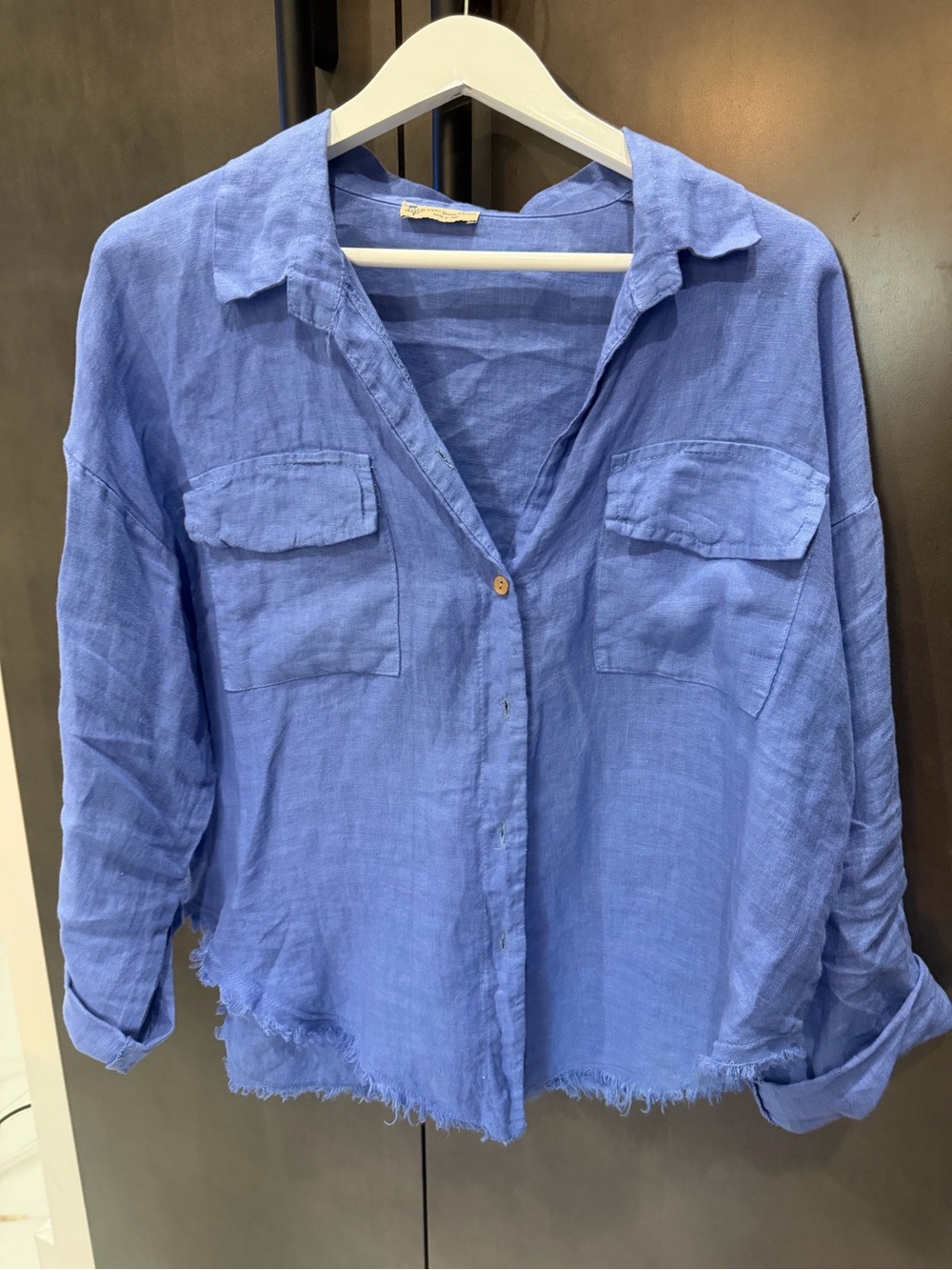 MADE IN ITALY 100% pure LINEN Blue Lightweight Button-Front Women's Shirt